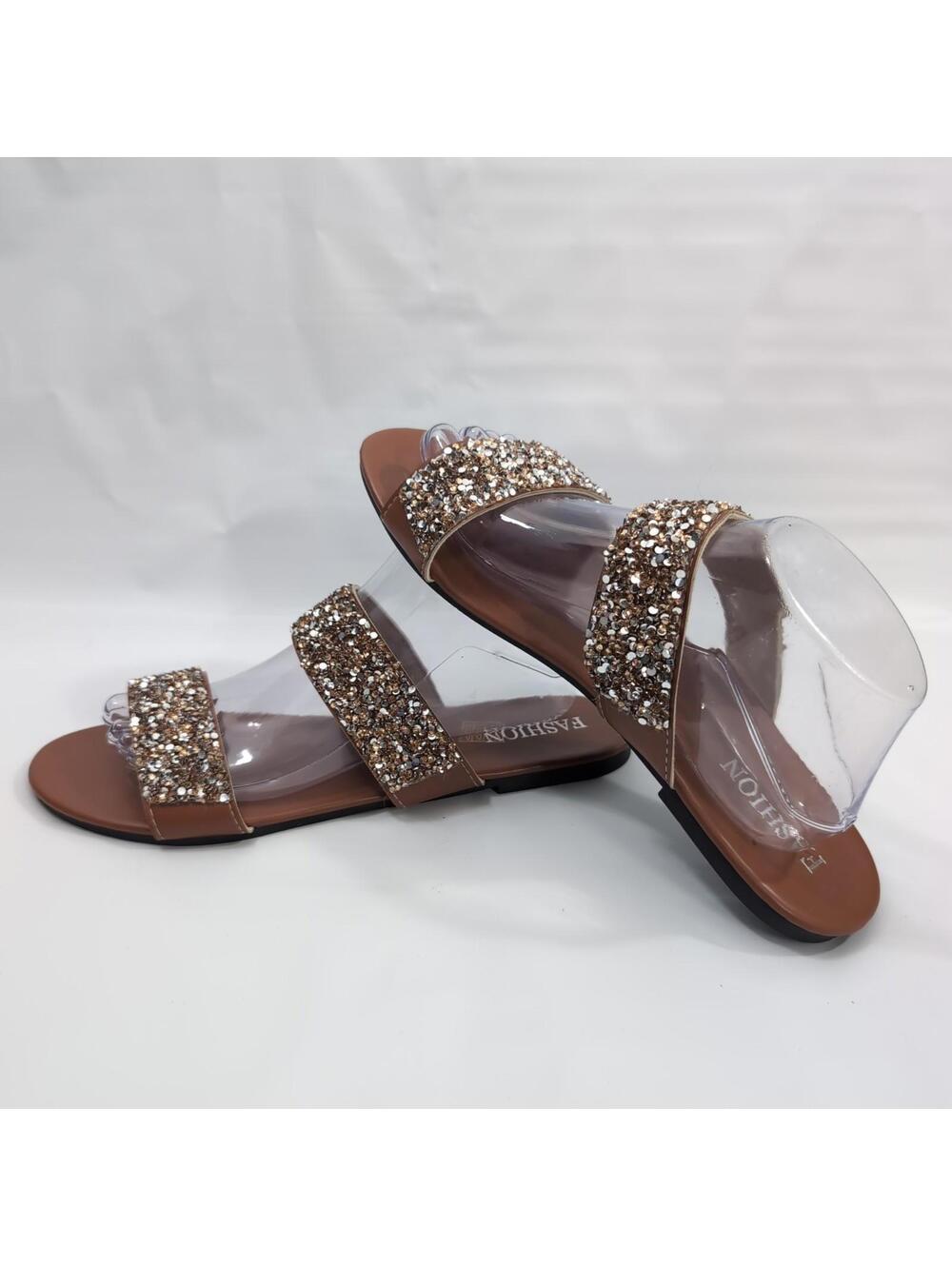 Women's Sequin Double Strap Slide Sandals Size 10